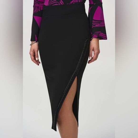 Joseph Ribkoff Dresses & Skirts - RIBKOFF TRENDS SZ 16 Pencil Skirt Satin Trimmed Zipper Slit Lined Ziper Closure